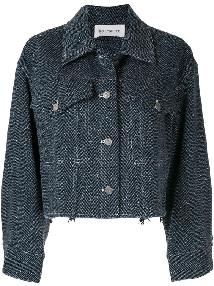 Portspure Herringbone-pattern Cropped Jacket - Blue