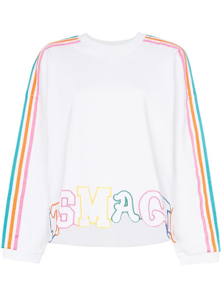Mira Mikati Rainbow Stripe Letter Embroidered Cotton Jumper - White
