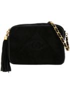 Chanel Vintage Quilted Cc Logo Fringed Shoulder Bag - Black