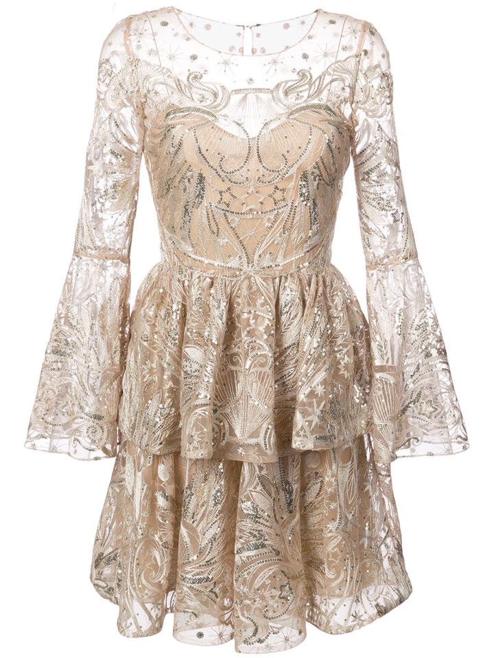 Marchesa Notte - Sequin Embroidered Tulle Dress - Women - Nylon/sequin - 14, Nude/neutrals, Nylon/sequin