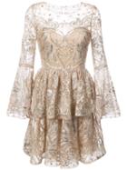 Marchesa Notte - Sequin Embroidered Tulle Dress - Women - Nylon/sequin - 14, Nude/neutrals, Nylon/sequin