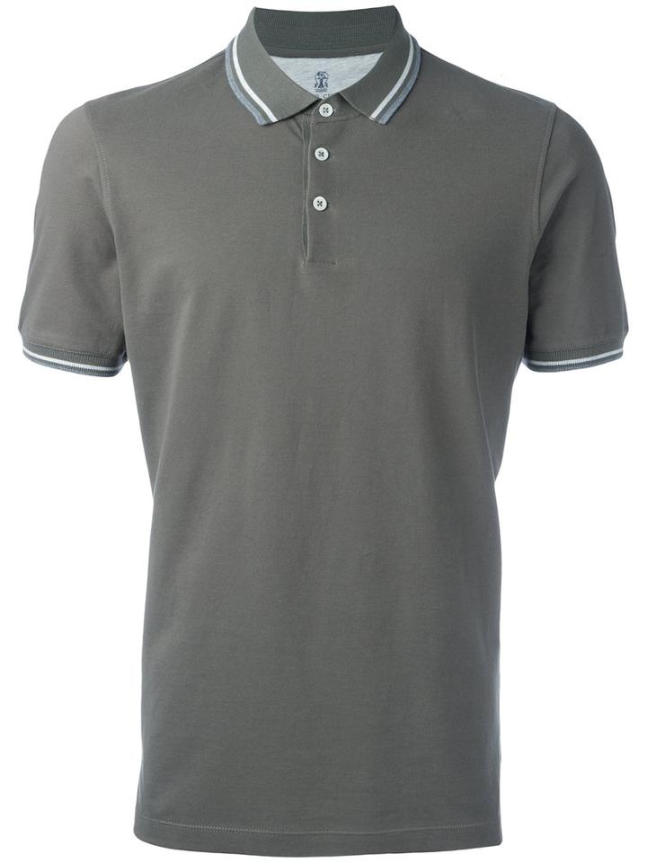Brunello Cucinelli Striped Collar Polo Shirt, Men's, Size: Xxl, Green, Cotton