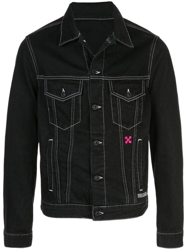Off-white Contrast Embroidered Logo Denim Jacket - Black