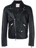 Palm Angels - 'leaf' Embroidery Biker Jacket - Men - Cotton/lamb Skin/viscose - 48, Black, Cotton/lamb Skin/viscose