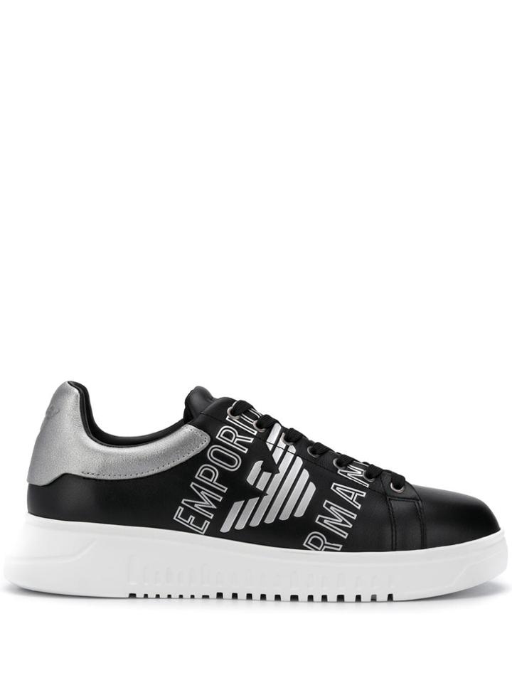 Emporio Armani Logo Printed Low-top Sneakers - Black