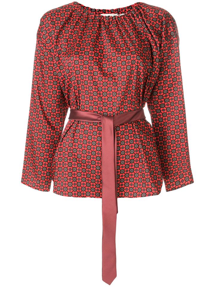Hache Patterned Belted Blouse - Red