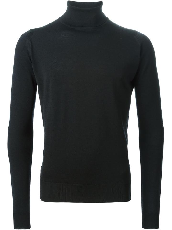 John Smedley Roll Neck Sweater, Men's, Size: Large, Black, Merino