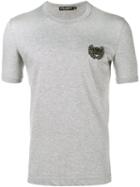 Dolce & Gabbana Embroidered Crown T-shirt, Men's, Size: 48, Grey, Cotton/polyester/metallic Fibre/copper