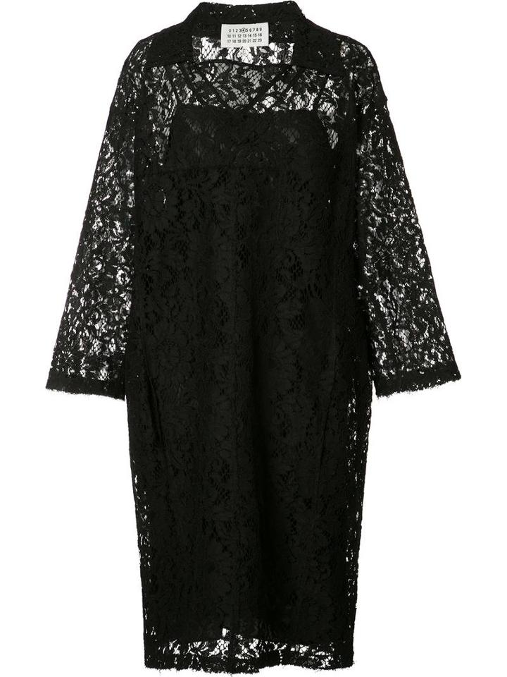 Maison Margiela Floral Lace Polo Shirt Dress, Women's, Size: 40, Black, Viscose/polyamide/cotton