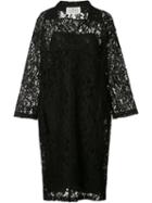 Maison Margiela Floral Lace Polo Shirt Dress, Women's, Size: 40, Black, Viscose/polyamide/cotton