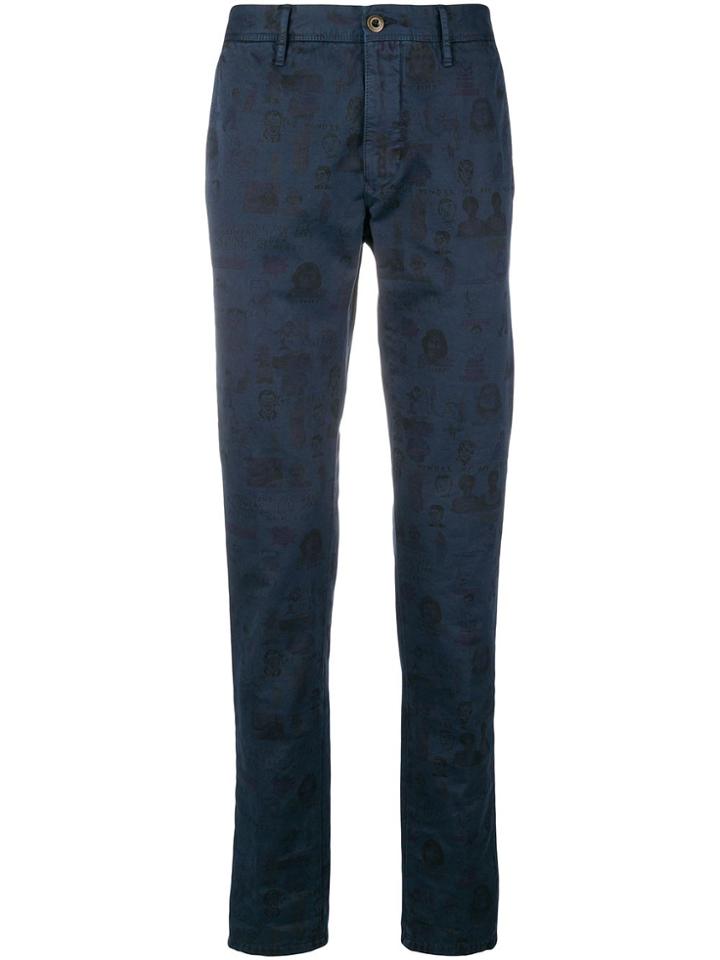 Incotex Printed Chino Trousers - Blue
