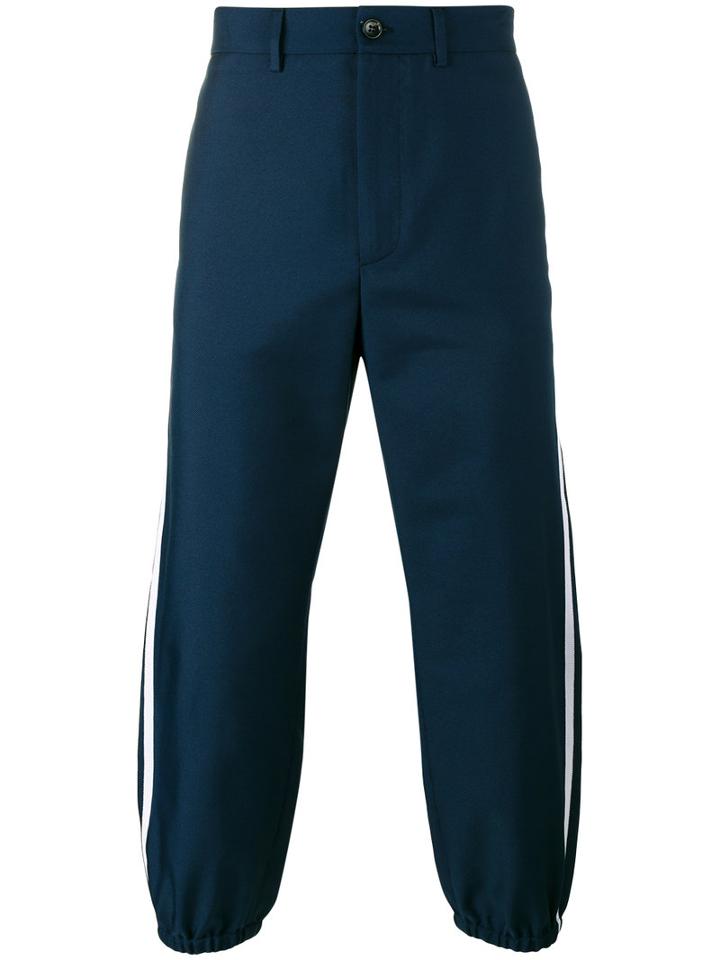 Gucci - Cropped Side Stripe Trousers - Men - Polyester - 46, Blue, Polyester