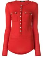 Balmain Buttoned Knitted Top - Red