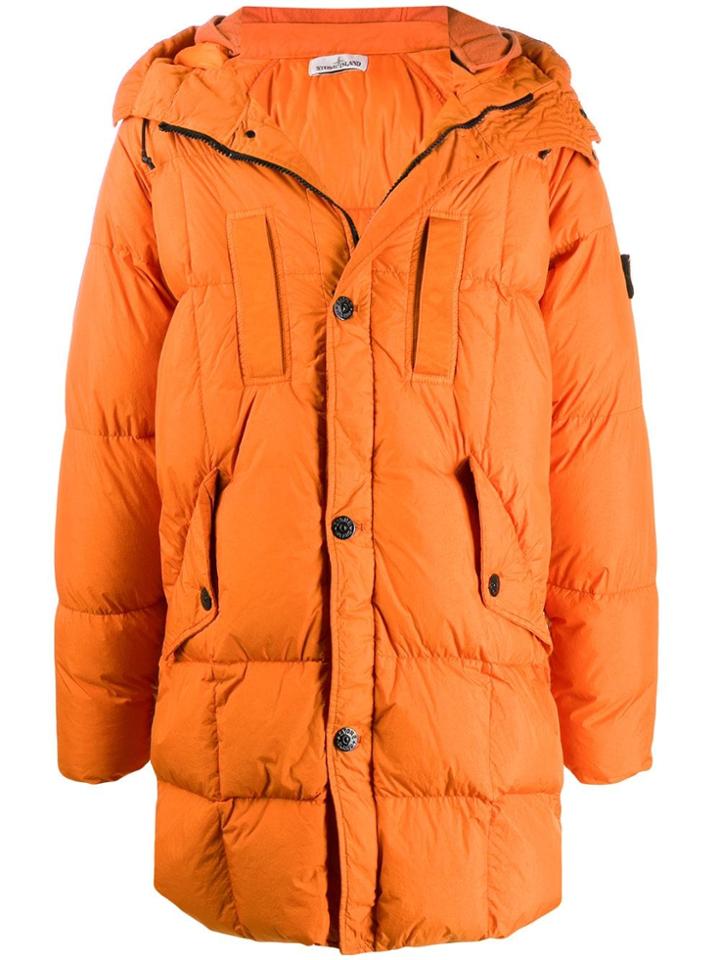 Stone Island Hooded Down Coat - Orange