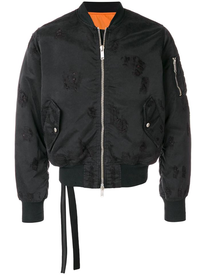 Unravel Project Distressed Basic Bomber Jacket - Black