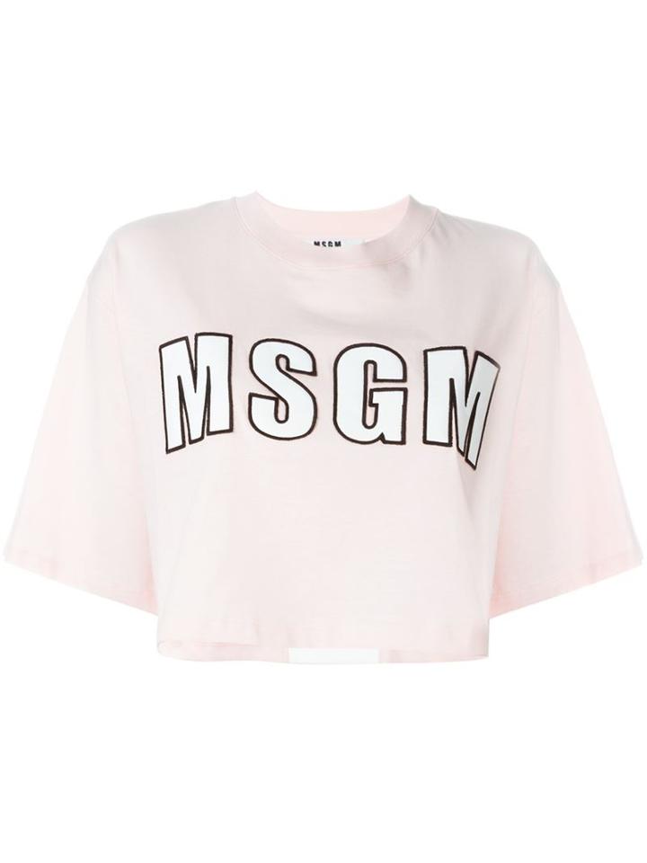 Msgm Cropped Logo T-shirt, Women's, Size: S, Pink/purple, Cotton