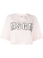 Msgm Cropped Logo T-shirt, Women's, Size: S, Pink/purple, Cotton