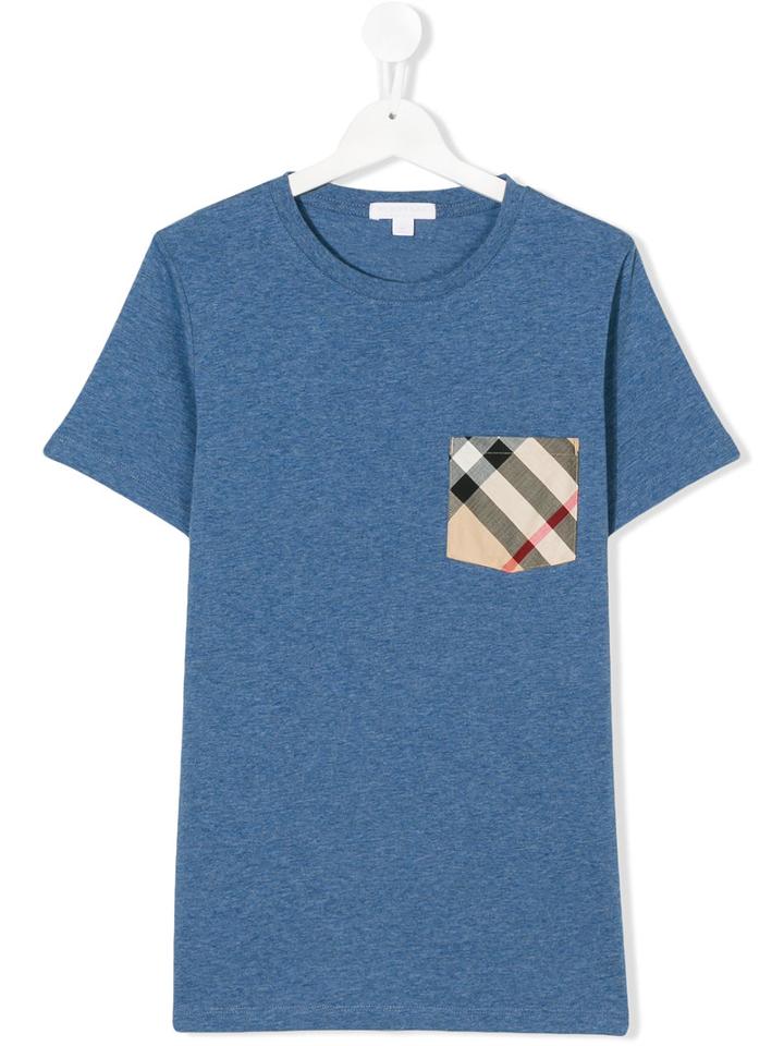 Burberry Kids - Checked Chect Pocket T-shirt - Kids - Cotton - 14 Yrs, Blue