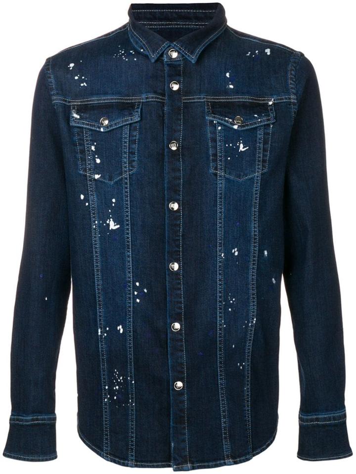 Les Hommes Urban Paint Splash Denim Shirt - Blue