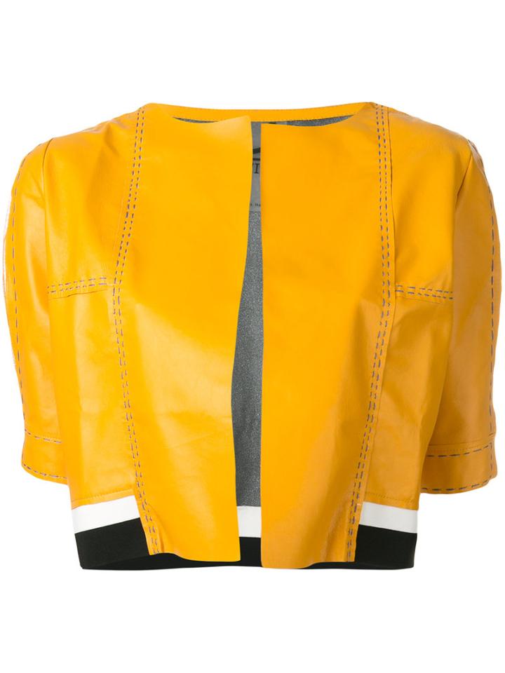 Aviù Cropped Short Sleeve Jacket, Women's, Size: Medium, Yellow/orange, Polyamide/polyester/viscose/leather