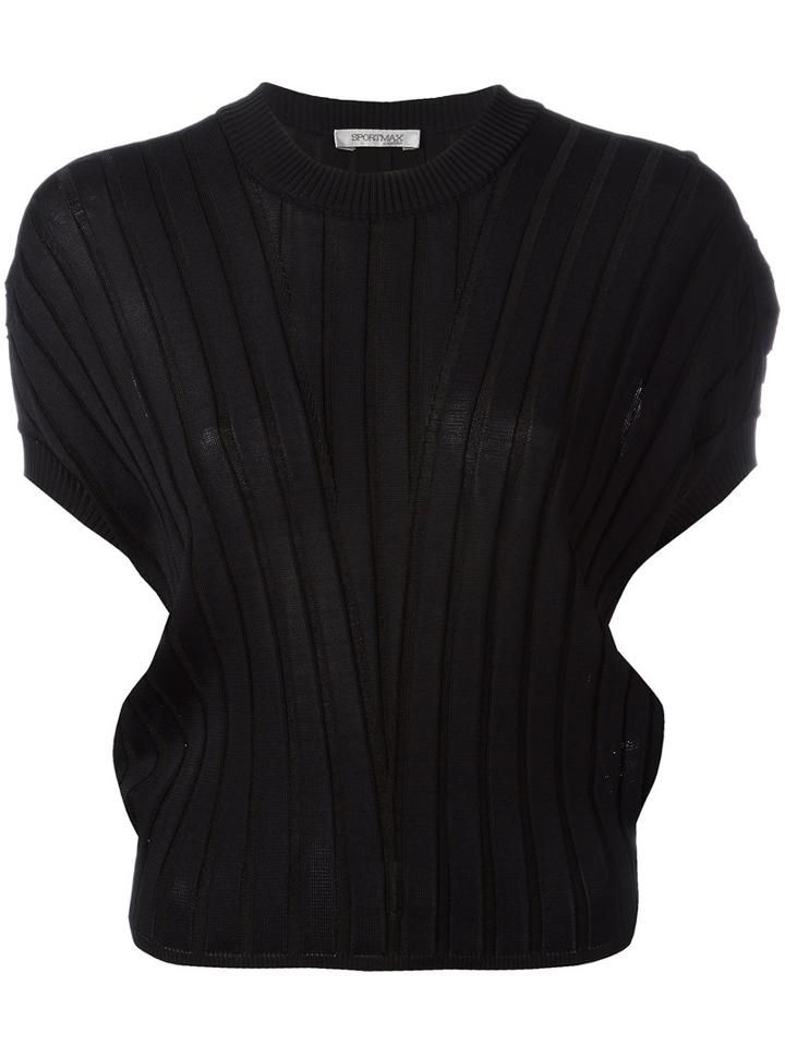 Sportmax - Ribbed Knit T-shirt - Women - Polyamide/viscose - M, Women's, Black, Polyamide/viscose
