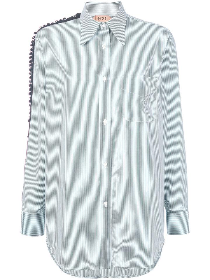 No21 - Beaded Panelling Detail Shirt - Women - Cotton - 40, Green, Cotton