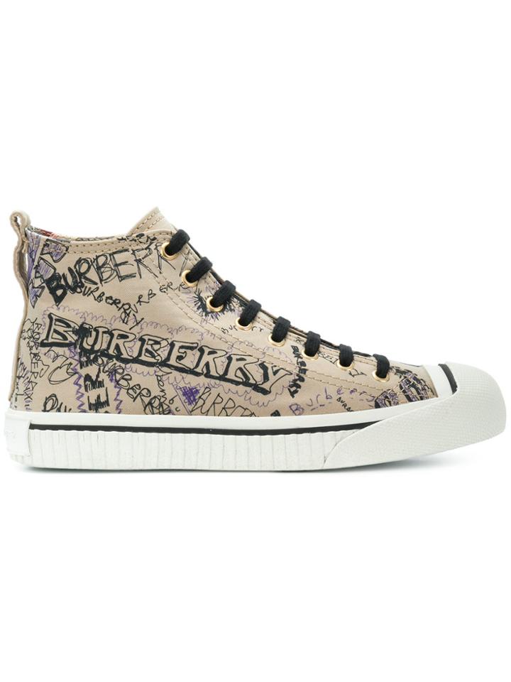 Burberry Doodle Print High-top Sneakers - Brown