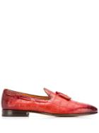 Santoni Crocodile Effect Loafers - Red