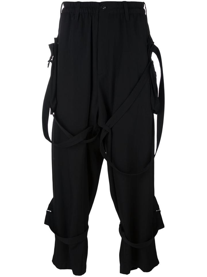 Yohji Yamamoto Strap Detail Loose Trousers, Men's, Size: 3, Black, Cupro/wool