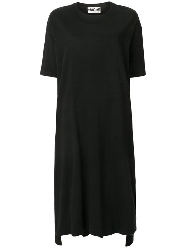 Hache Short-sleeve Flared Midi Dress - Black
