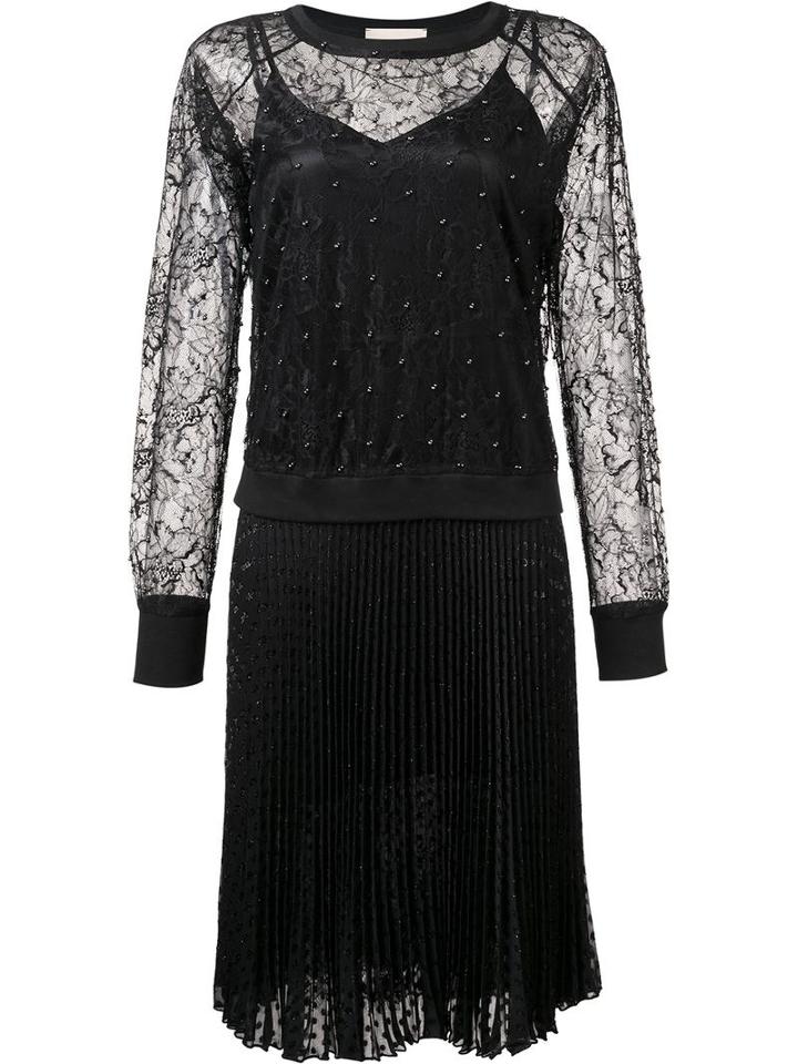 Loyd/ford Lace Panel Pleated Dress, Women's, Size: 8, Black, Nylon/polyester/silk