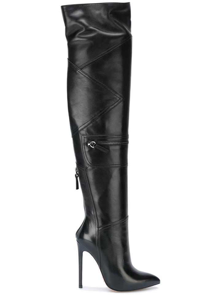 Gianni Renzi Thigh High Panelled Boots - Black