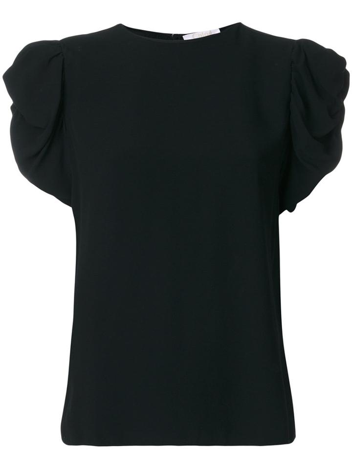 Chloé - Ruffle Sleeve T-shirt - Women - Silk/acetate/viscose - 38, Black, Silk/acetate/viscose