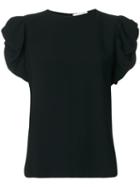 Chloé - Ruffle Sleeve T-shirt - Women - Silk/acetate/viscose - 38, Black, Silk/acetate/viscose