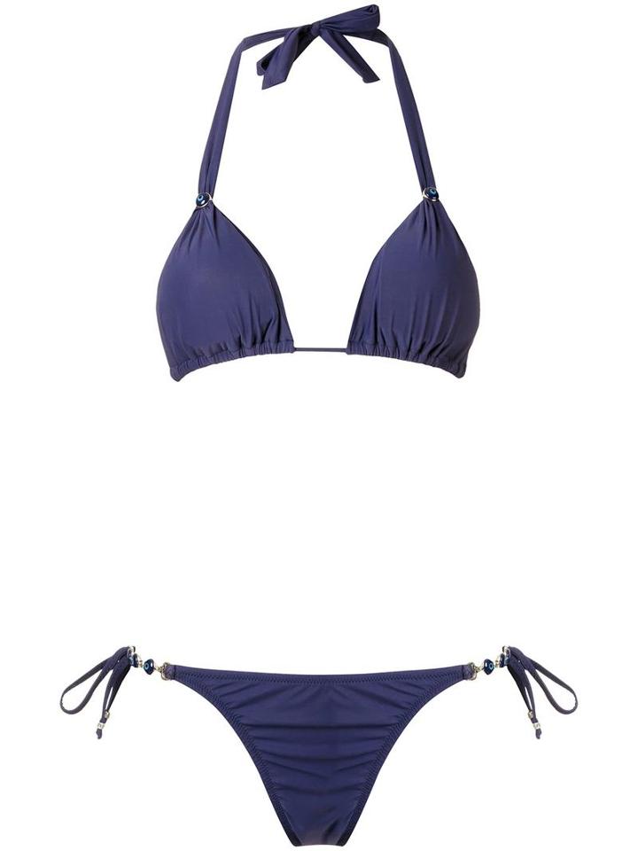 Amir Slama Triangle Bikini Set, Women's, Size: Medium, Blue, Elastodiene