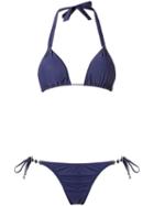 Amir Slama Triangle Bikini Set, Women's, Size: Medium, Blue, Elastodiene