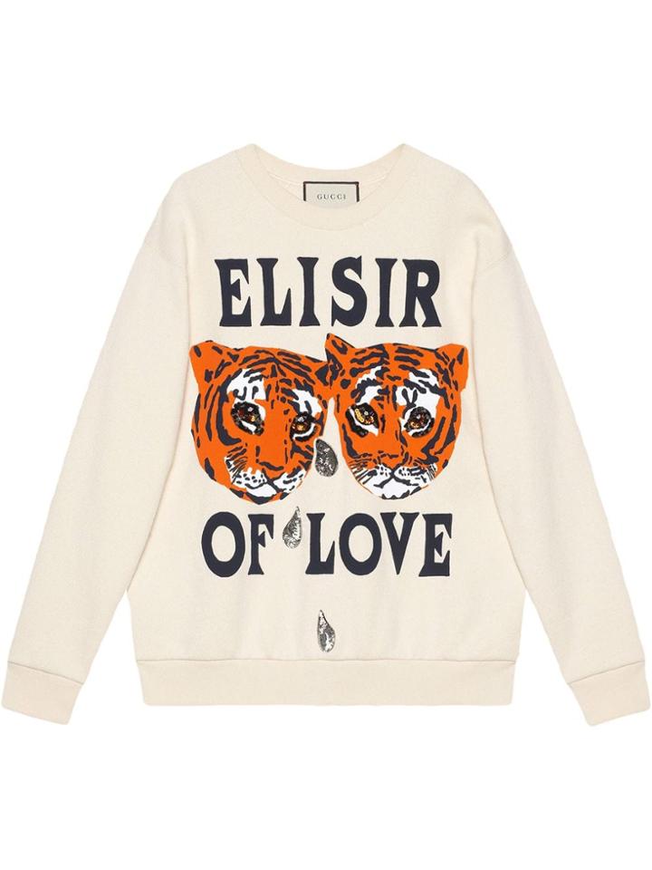 Gucci Oversized Sweatshirt With Tiger Print - White