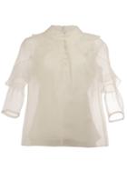 Oscar De La Renta Ruffle Sleeve Blouse, Women's, Size: 8, White, Silk