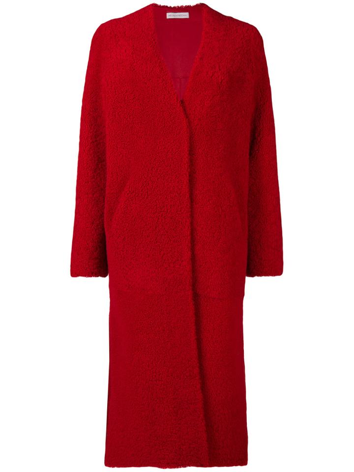 Inès & Maréchal Single Breasted Shearling Coat - Red