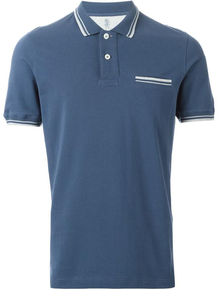 Brunello Cucinelli Chest Pocket Polo Shirt, Men's, Size: L, Blue, Cotton