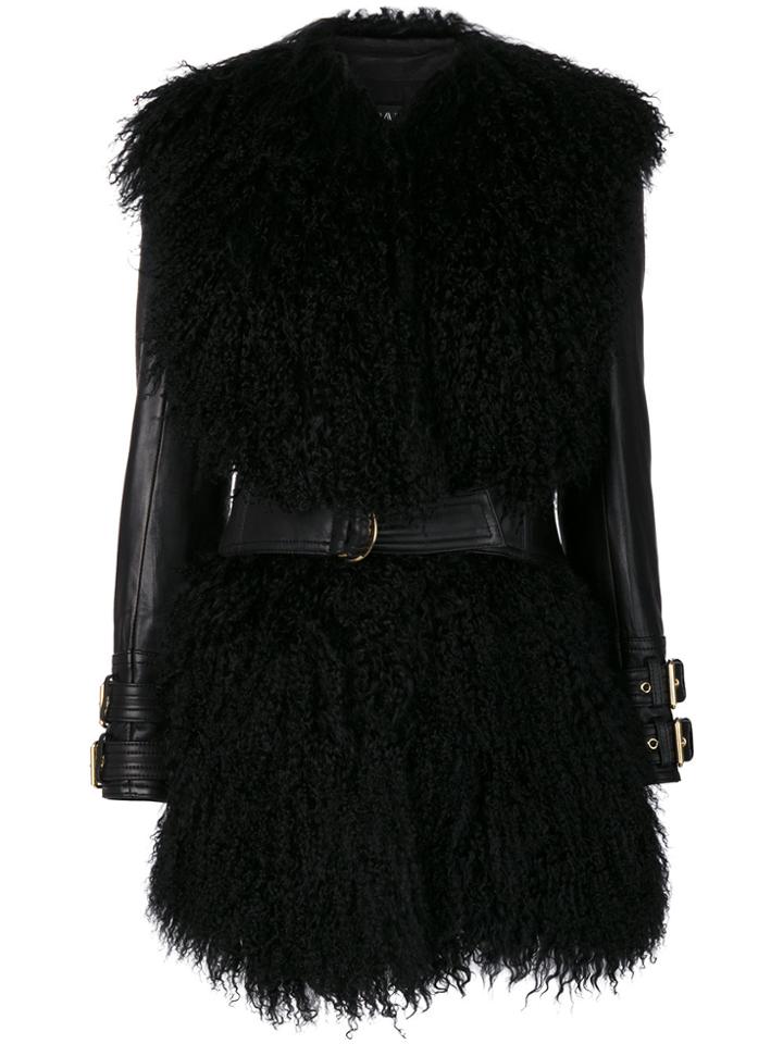 Balmain Fur-trimmed Leather Jacket - Black
