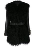 Balmain Fur-trimmed Leather Jacket - Black