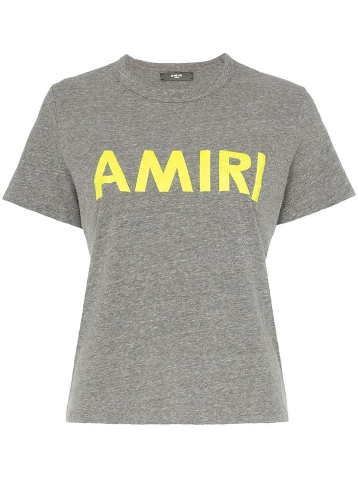 Amiri Neon Logo Print Short Sleeved T-shirt - Grey