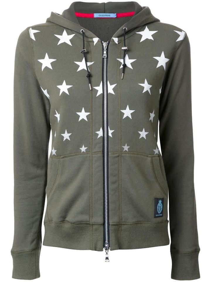 Guild Prime Star Print Zipped Hoodie, Women's, Size: 36, Green, Cotton