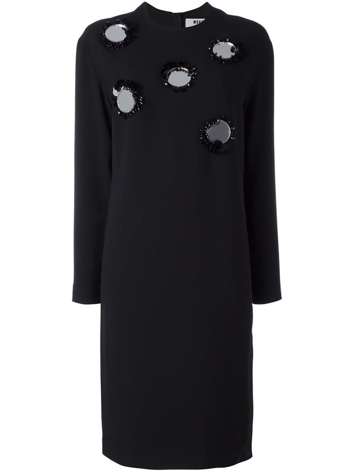 Msgm Embellished Shift Dress, Women's, Size: 46, Black, Polyester/acetate/viscose