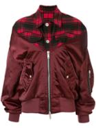 Unravel Project Tartan Hybrid Bomber Jacket - Red