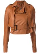 Rick Owens Short Trench Leather Jacket - Brown