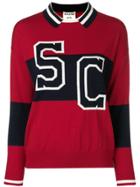 Semicouture Striped Collar Varsity Jumper - Red