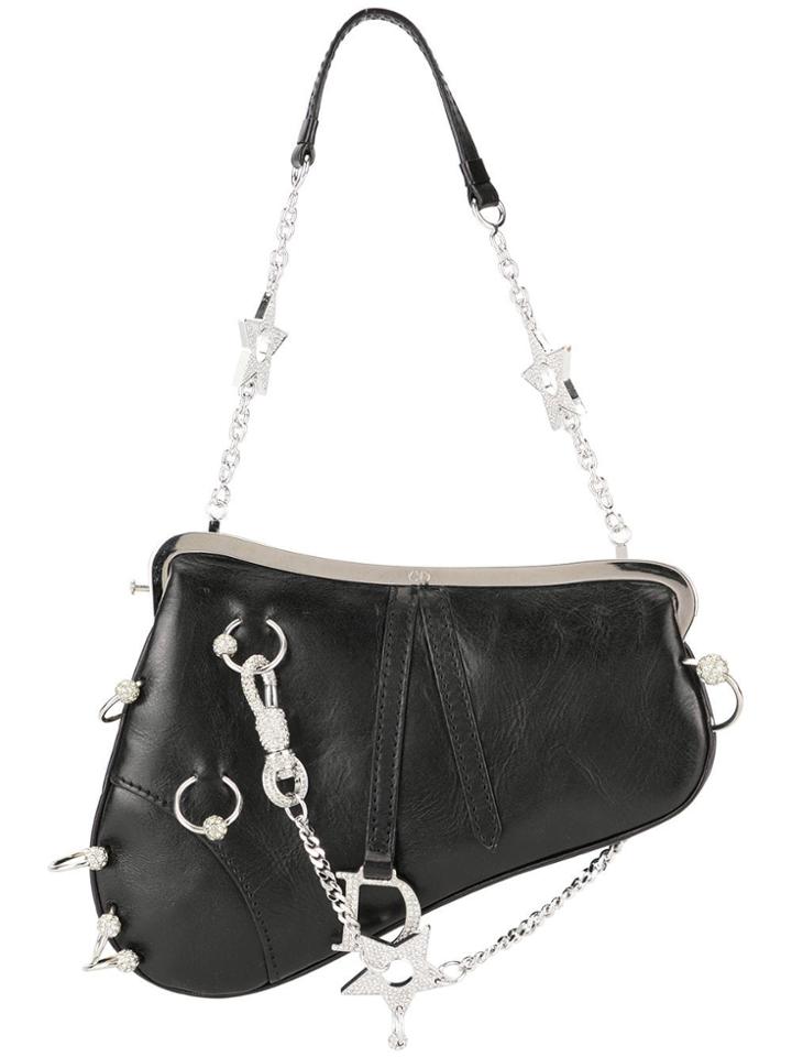 Christian Dior Vintage Saddle Piercing Clasp Mini Hand Bag - Black
