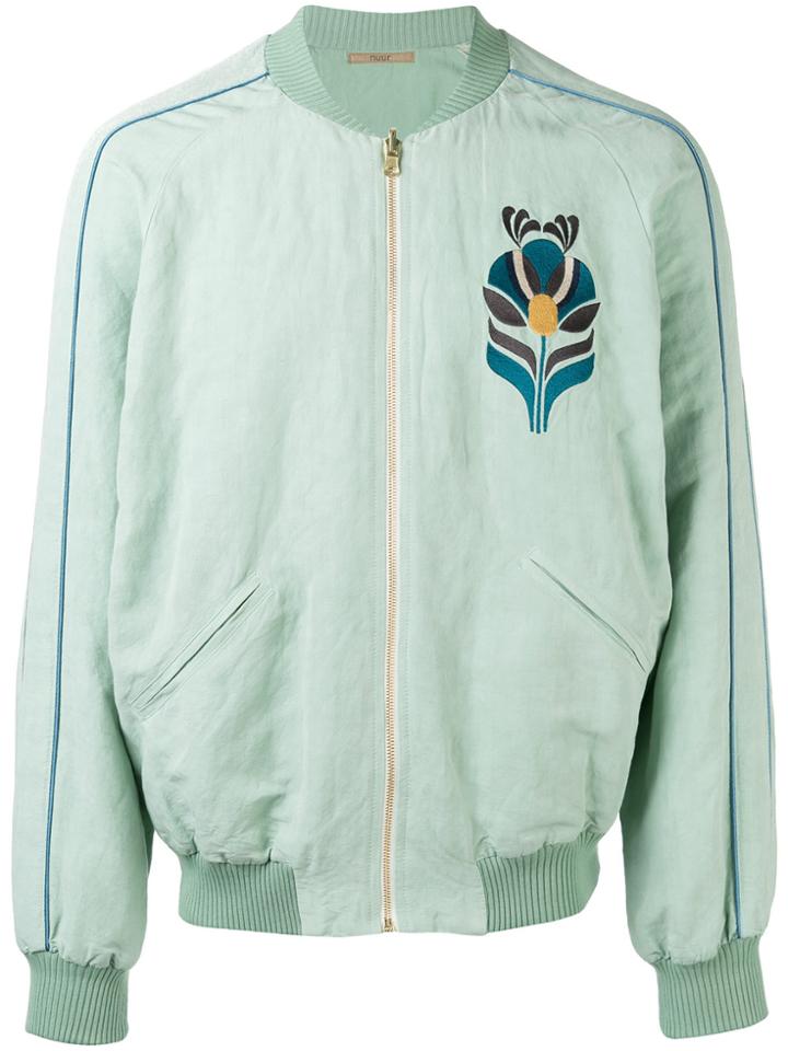 Nuur Floral Patch Bomber Jacket - Green